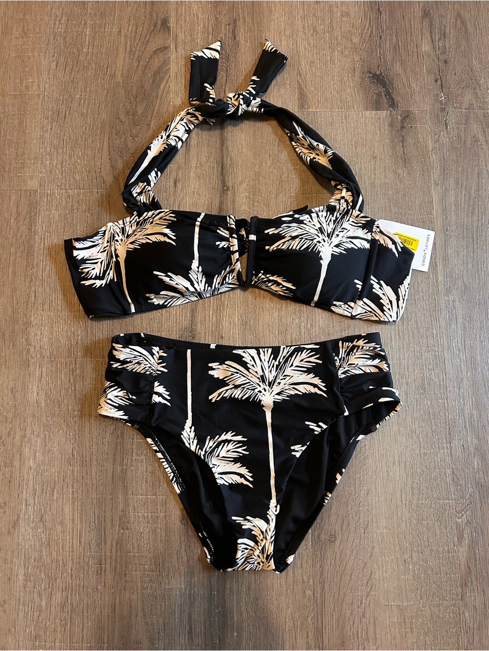Black Palm Print Women’s ' Two-Piece Halter Bikini (Mixed Sizes)